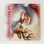 Merry Santa Claus Rudolph Personalized Kids Holida ジグソーパズル (横)