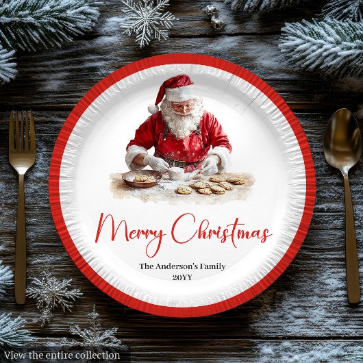 Merry Santa Claus Rustic Custom Name Editable ペーパープレート