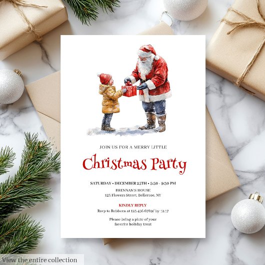 Merry Santa Editable Kids Holiday Party Invite 招待状