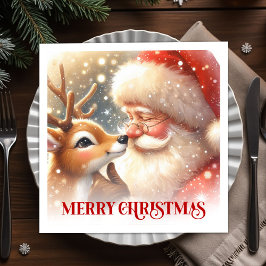 Merry Santa Rudolph Festive Christmas Napkins  スタンダードカクテルナプキン