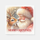 Merry Santa Rudolph Festive Christmas Napkins  スタンダードカクテルナプキン (正面)