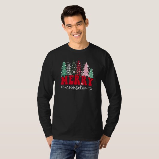 Merry School Counselor Christmas Trees Student Sup Tシャツ (正面フル)