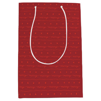 Merry Script Red Gift Bag for the Holidays ミディアムペーパーバッグ