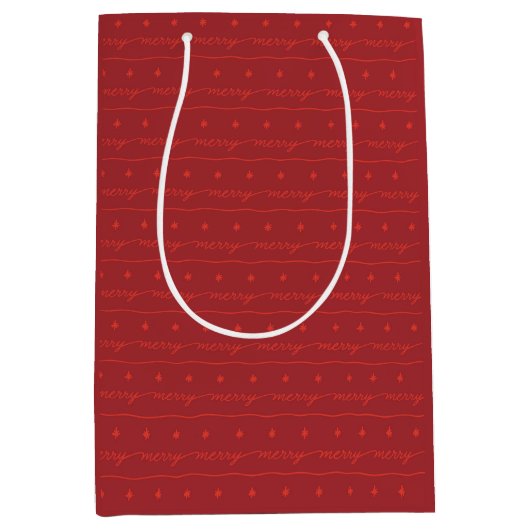 Merry Script Red Gift Bag for the Holidays ミディアムペーパーバッグ (正面)