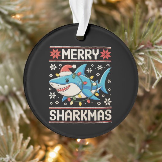 Merry Sharkmas Shark Christmas Ugly Xmas Lights オーナメント (ツリー)