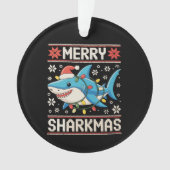 Merry Sharkmas Shark Christmas Ugly Xmas Lights オーナメント (正面)