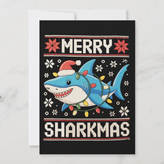 Merry Sharkmas Shark Christmas Ugly Xmas Lights シーズンカード (正面)