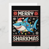 Merry Sharkmas Shark Christmas Ugly Xmas Lights シーズンカード (正面/裏面)