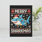 Merry Sharkmas Shark Christmas Ugly Xmas Lights シーズンカード (スタンド正面)