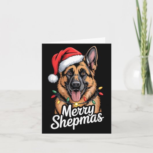 Merry Shepmas German Shepherd Christmas Lights Hum カード (正面)