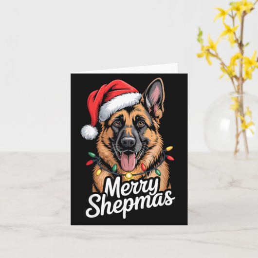 Merry Shepmas German Shepherd Christmas Lights Hum カード (黄色い花)