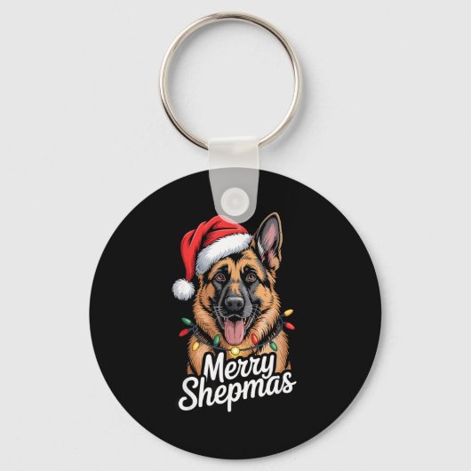 Merry Shepmas German Shepherd Christmas Lights Hum キーホルダー (正面)