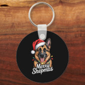 Merry Shepmas German Shepherd Christmas Lights Hum キーホルダー (正面)