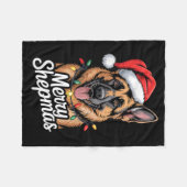 Merry Shepmas German Shepherd Christmas Lights Hum フリースブランケット (正面(横))