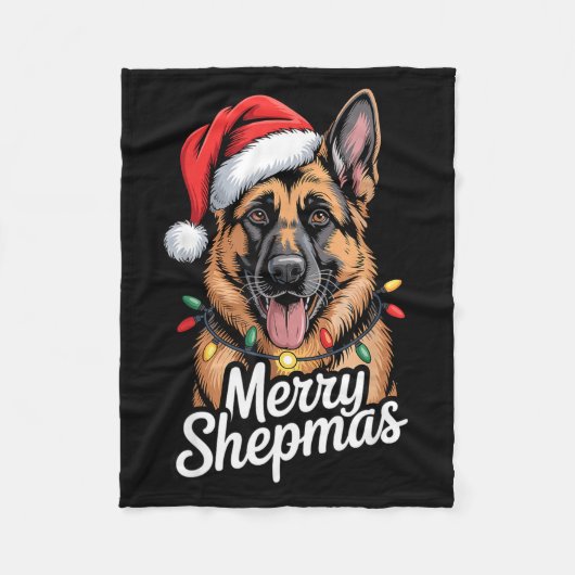 Merry Shepmas German Shepherd Christmas Lights Hum フリースブランケット (正面)