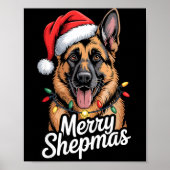 Merry Shepmas German Shepherd Christmas Lights Hum ポスター (正面)