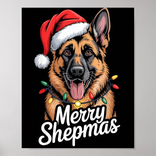Merry Shepmas German Shepherd Christmas Lights Hum ポスター (正面)
