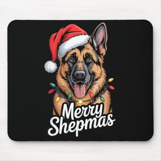 Merry Shepmas German Shepherd Christmas Lights Hum マウスパッド (正面)
