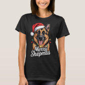 Merry Shepmas German Shepherd Christmas Lights Hum Tシャツ (正面)