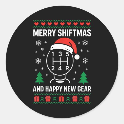 Merry Shiftmas And Happy New Manual Driver Christm ラウンドシール (正面)