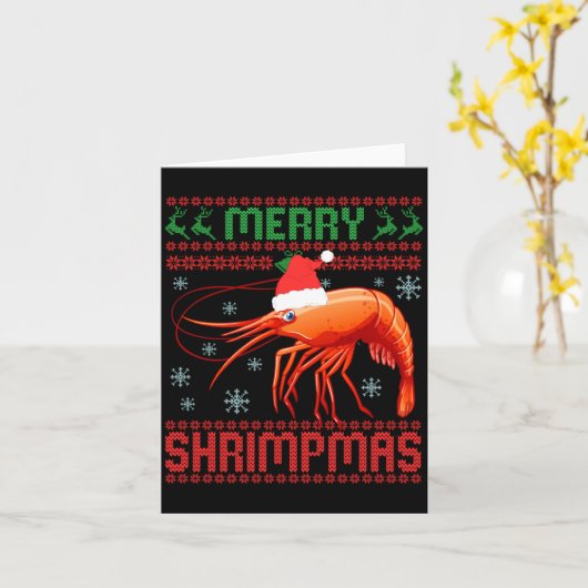 Merry Shrimpmas Funny Shrimp Ugly Christmas Sweate カード (黄色い花)