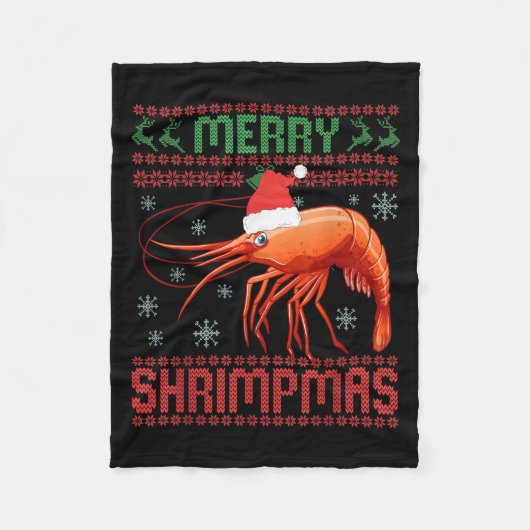 Merry Shrimpmas Funny Shrimp Ugly Christmas Sweate フリースブランケット (正面)
