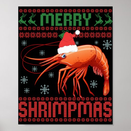 Merry Shrimpmas Funny Shrimp Ugly Christmas Sweate ポスター (正面)