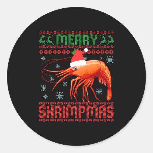 Merry Shrimpmas Funny Shrimp Ugly Christmas Sweate ラウンドシール (正面)