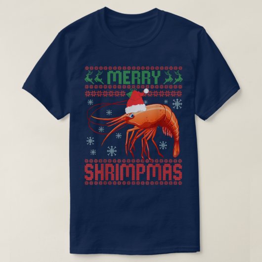 Merry Shrimpmas Funny Shrimp Ugly Christmas Sweate Tシャツ (デザイン正面)