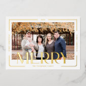 Merry Simple & Modern Gold Frame Family Photo 箔シーズンカード (正面)