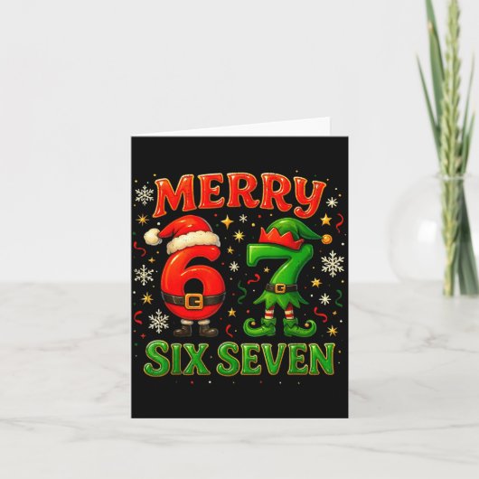 Merry Six Seven Funny Meme 67 Christmas Couple Des カード (正面)