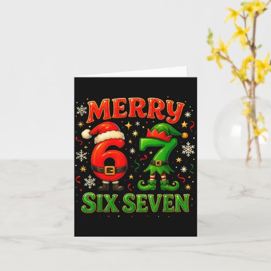 Merry Six Seven Funny Meme 67 Christmas Couple Des カード (黄色い花)