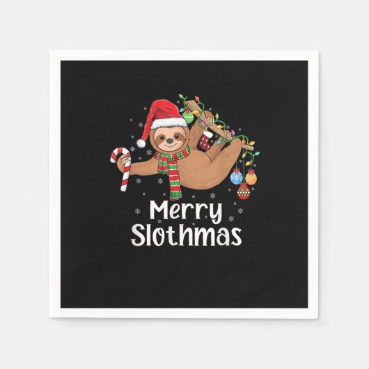 Merry Slothmas Christmas sloth pajamas Santa hat X スタンダードカクテルナプキン (正面)