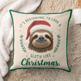 Merry Slothmas, Christmas Throw Pillow クッション