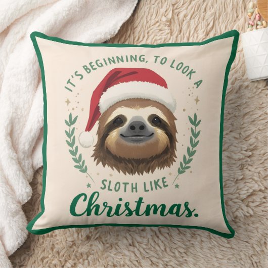 Merry Slothmas, Christmas Throw Pillow クッション (ブランケット)