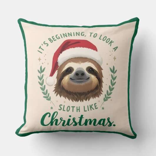 Merry Slothmas, Christmas Throw Pillow クッション (正面)