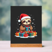 Merry Slothmas cute Christmas sloth Santa hat Xmas アクリルサイン (ニュートラル)