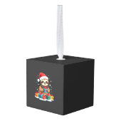 Merry Slothmas cute Christmas sloth Santa hat Xmas キューブオーナメント (裏面アングル)