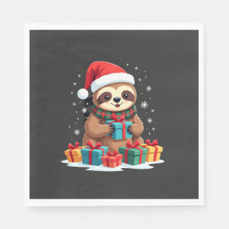 Merry Slothmas cute Christmas sloth Santa hat Xmas スタンダードランチョンナプキン