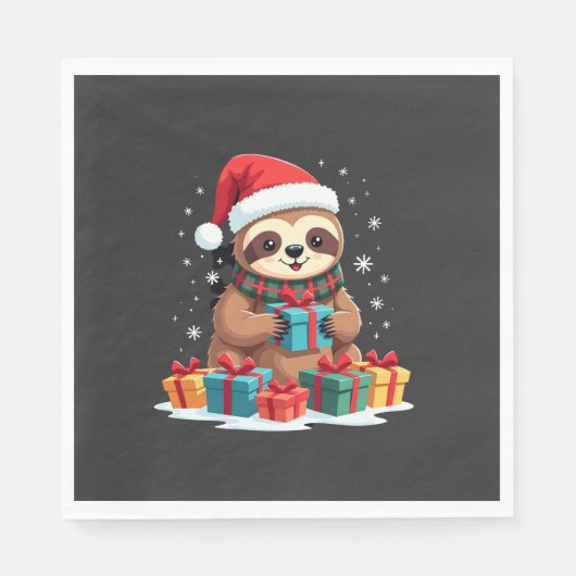 Merry Slothmas cute Christmas sloth Santa hat Xmas スタンダードランチョンナプキン (正面)