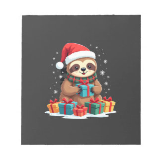 Merry Slothmas cute Christmas sloth Santa hat Xmas ノートパッド