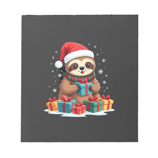 Merry Slothmas cute Christmas sloth Santa hat Xmas ノートパッド (正面)