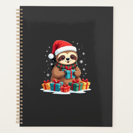 Merry Slothmas cute Christmas sloth Santa hat Xmas プランナー手帳 (正面)