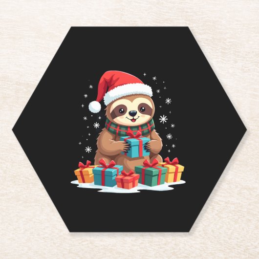 Merry Slothmas cute Christmas sloth Santa hat Xmas ペーパーコースター (正面)