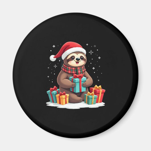 Merry Slothmas cute Christmas sloth Santa hat Xmas マグネット (正面)