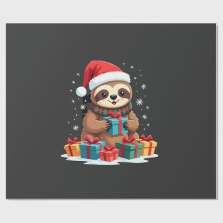 Merry Slothmas cute Christmas sloth Santa hat Xmas ラッピングペーパー