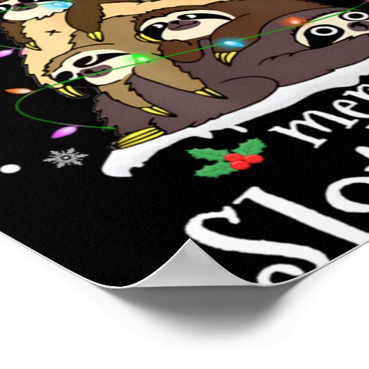 Merry Slothmas Cute Xmas Sloth Santa Hat Christmas ポスター (角)