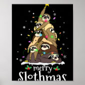 Merry Slothmas Cute Xmas Sloth Santa Hat Christmas ポスター (正面)
