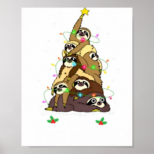 Merry Slothmas Cute Xmas Sloth Santa Hat Christmas ポスター (正面)