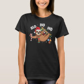Merry Slothmas cute Xmas sloth Santa hat Christmas Tシャツ (正面)